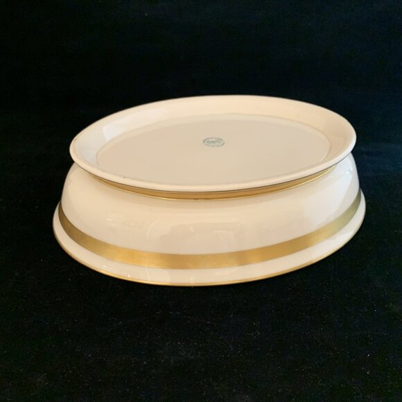 Flintridge China Huntington Oval Serving Bowl 9.75" Gold Band California MCM Vtg - Picture 7 of 9